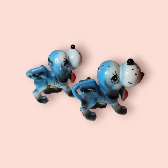 Vintage blue dogs with red bow ties salt and pepper shakers - Picture 3 of 8